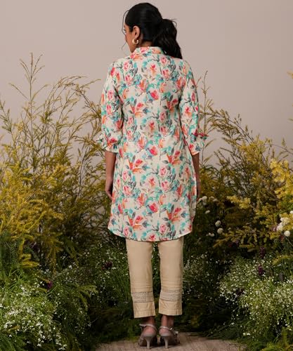 Libas WomenS Silk Blend Printed Pathani Kurtis (37083_Cream