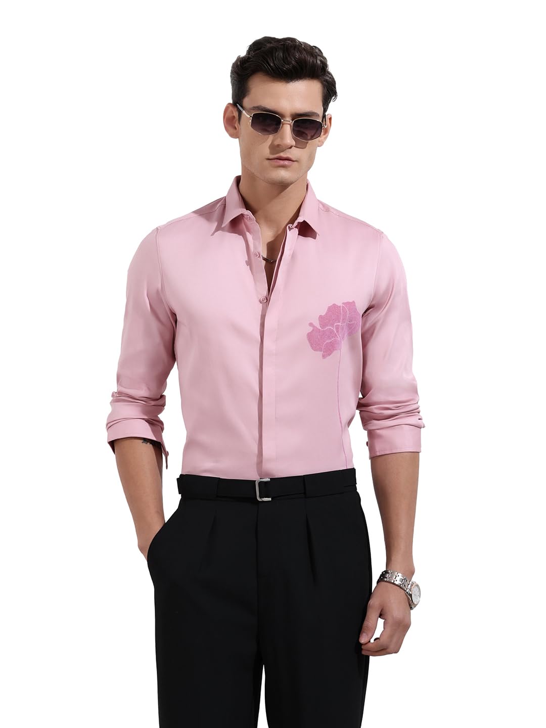 The Indian Garage Co Mens Slim Fit Floral Print Cutaway Collar Long Sleeves Party Shirt