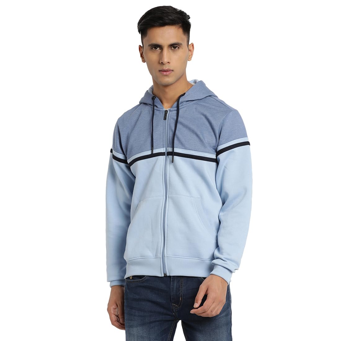 Turtle Men Light Blue Polycotton Stripes Hooded Sweatshirt
