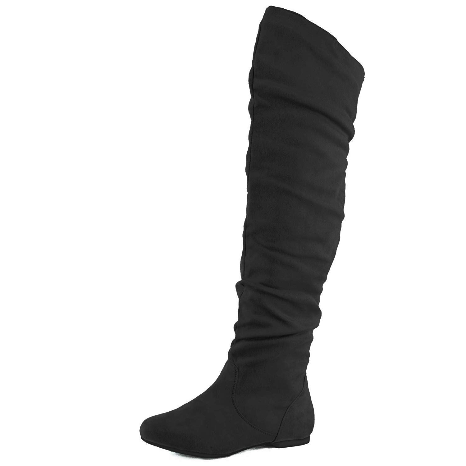 Nature Breeze Women's Vickie Hi Slouchy Over The Knee Boots, Black Suede, 7