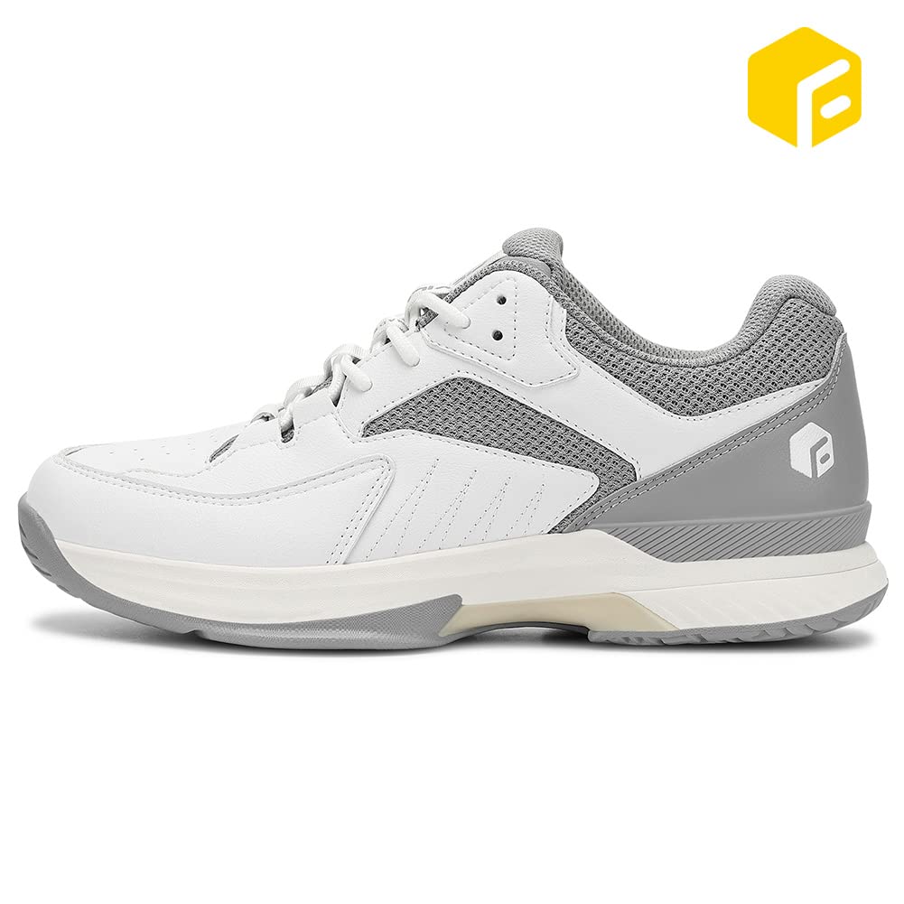 FitVille Wide Width Pickleball Shoes for Men All Court Tennis Shoes with Arch Support for Plantar Fasciitis (White&Grey, 11 X-Wi