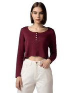 FYLTR Womens Casual Scoop Neck Henley T-Shirt - Full Sleeves | Fitted Length