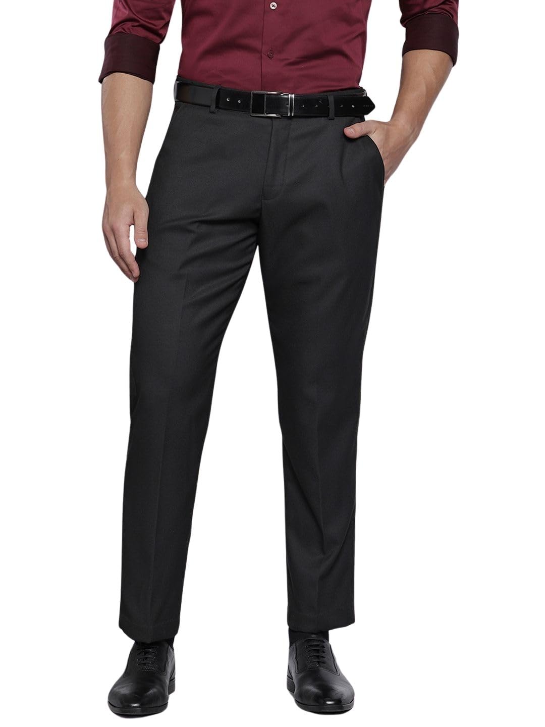 The Indian Garage Co Mens Regular Fit Self Design Formal Trousers Sweater