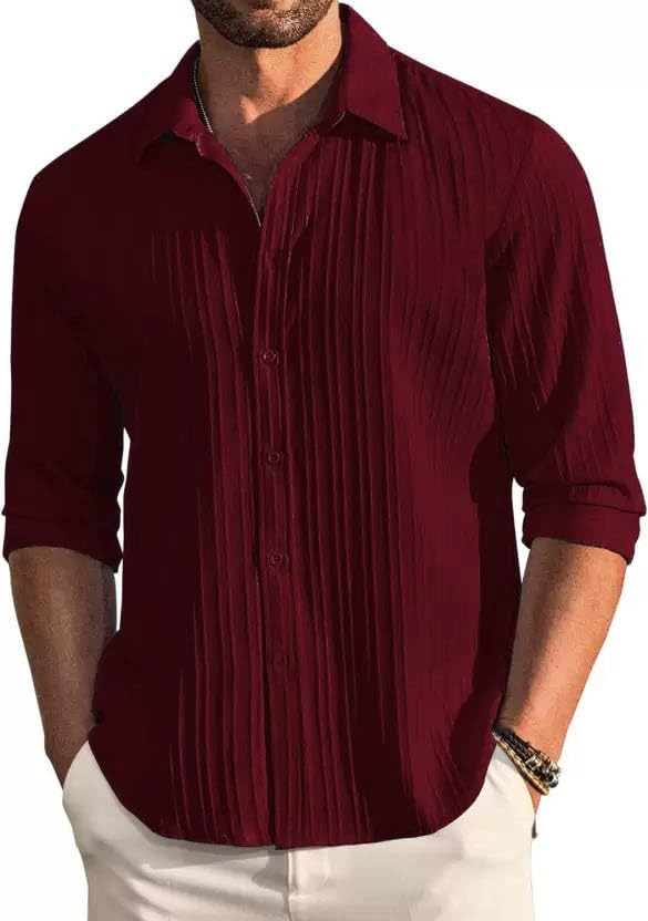 Deelmo MenS Regular Fit Solid Pattern Polyester Blend Shirt With Collared Neck Long Sleeve And Standard Length | Shirt For Man