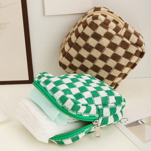 LYDZTION 4 PCS Checkered Makeup Bag Cosmetic Bag for Women Checkered Pouch Plaid Makeup Bag for Women Small Makeup Bag Storage B