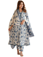 Pinkmint Women Cotton Blend Floral Printed Kurta with Pant & Dupatta Off White