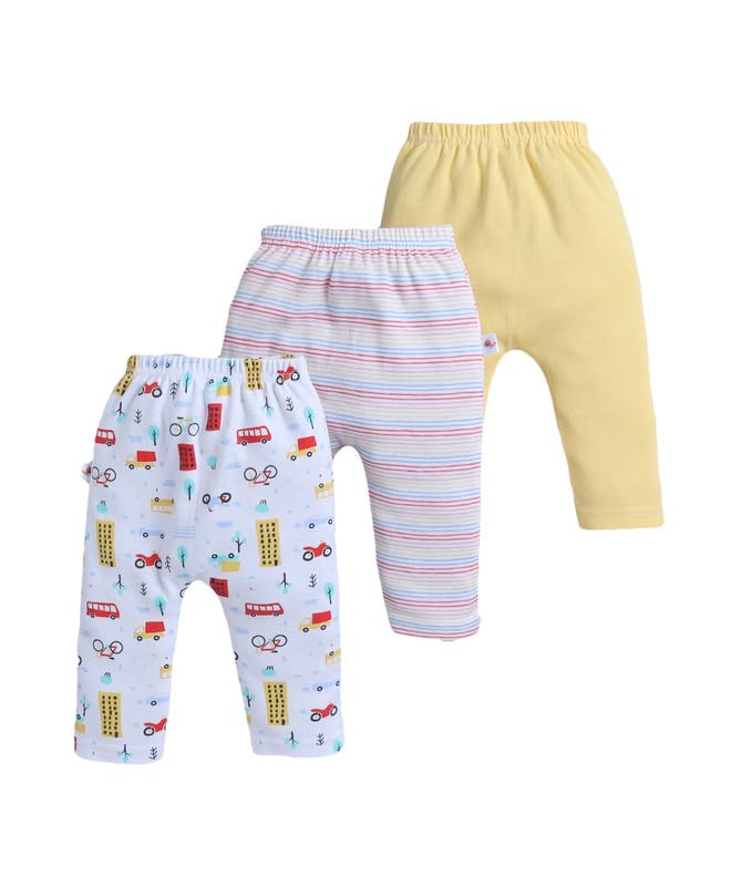 BUMZEE Baby Boys Cotton Diaper Pants/Leggings/Pyjamas Yellow & White - New Born (Peb10431A-ylw)