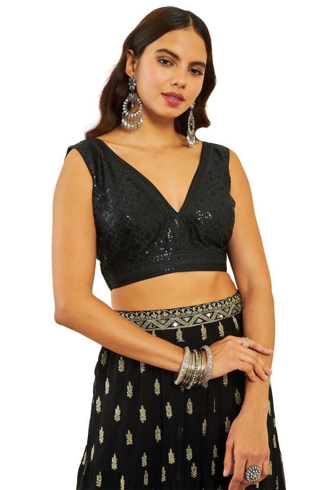Soch Women Tussar Sequin Embellished Back-Open Sleeveless Blouse
