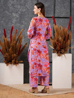 ANNI DESIGNER Womens Cotton Blend Straight Printed Kurta with Palazzo (Chinki Purple_M_Purple_Medium)