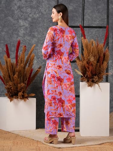 ANNI DESIGNER Womens Cotton Blend Straight Printed Kurta with Palazzo (Chinki Purple_M_Purple_Medium)