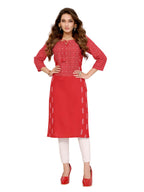 Rangita Red Rayon Calf Length Printed Straight Kurti | Kurta For Women_Xl