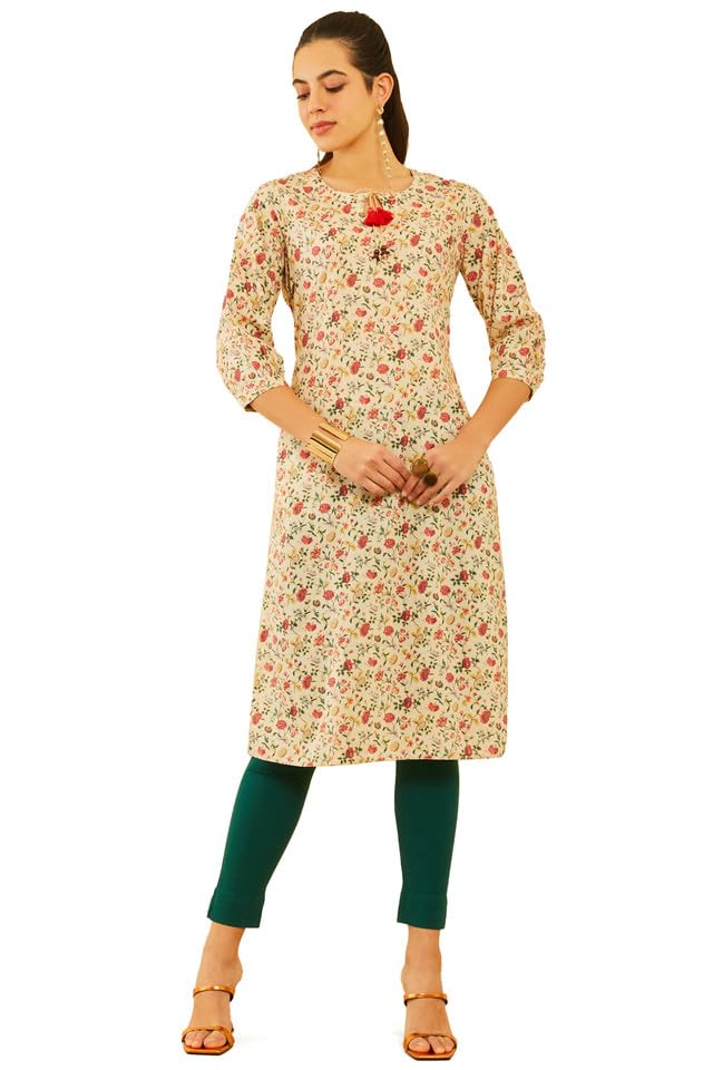 Soch Women Poly Cotton Floral Printed Kurta with Tassels