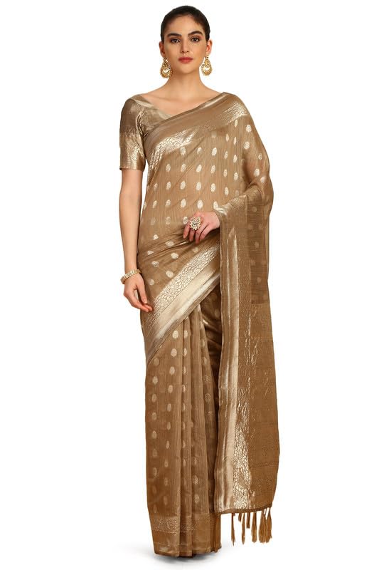 Soch Women Tussar Zari Woven Saree with Tassels