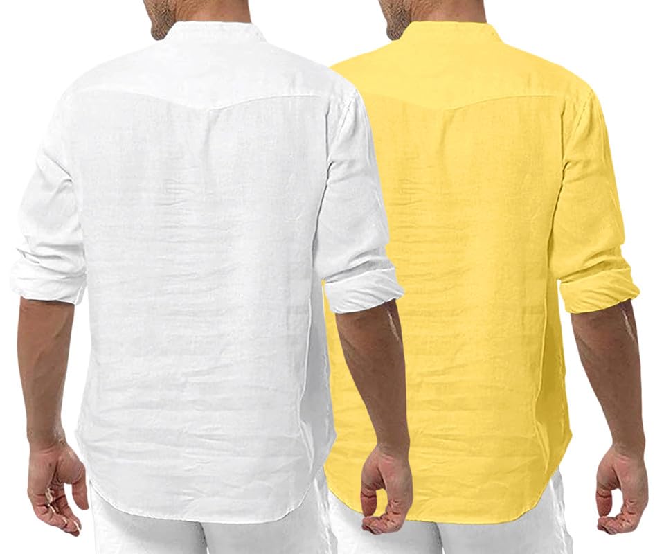 Macsivo MenS Cotton Blend Kurta | Band Collar | Casual | Plain | Formal | Full Sleeve | Summer | Regular Fit - (Combo Pack Of 2