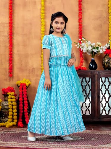 Aarika Girls Ethnic Wear Turquoise Colour Zig Zag Printed Georgette Lehenga Choli Set (4-10 Years)