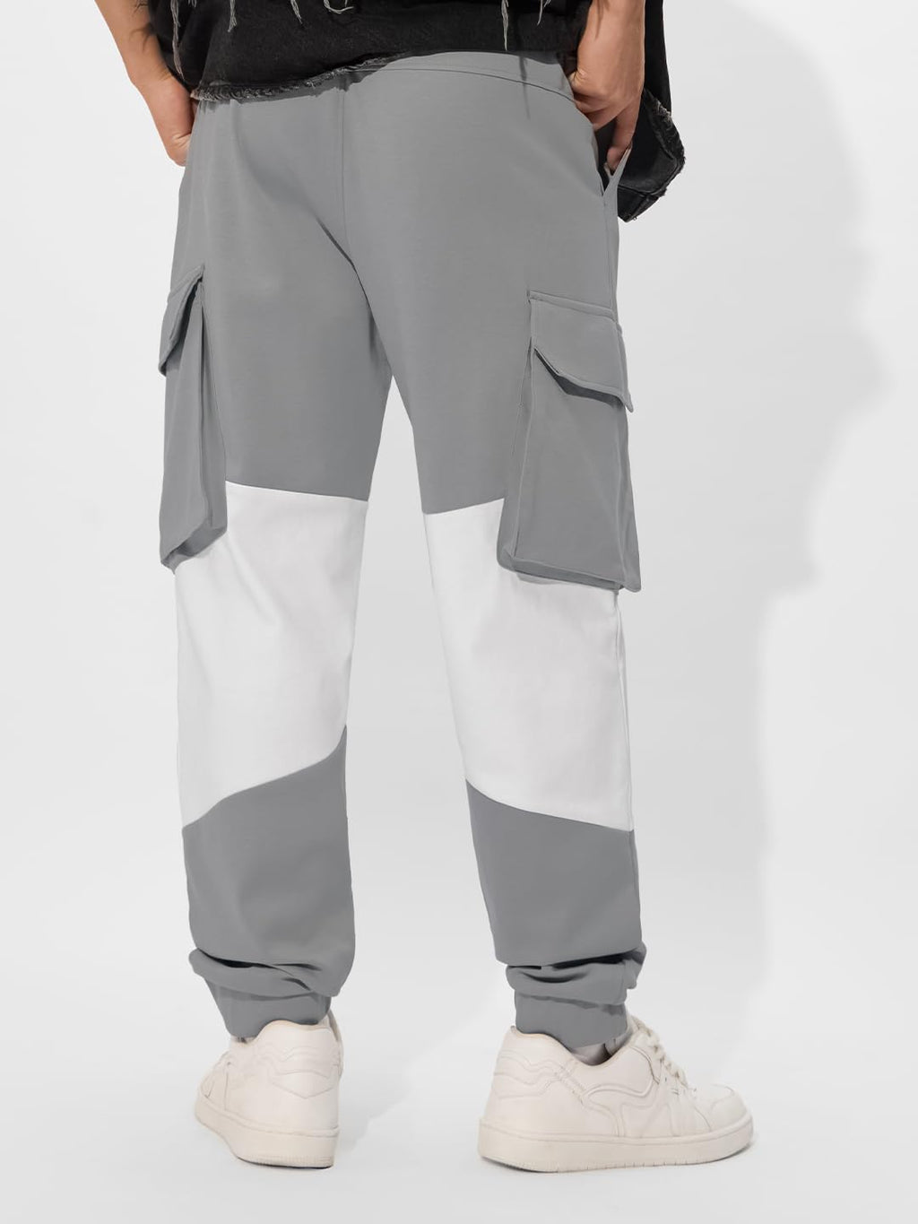 The Souled Store Space Grey (Utility) Men and Boys Elasticated Toggles Leg Closure Beige Printed Cotton Blend Baggy Fit Oversize