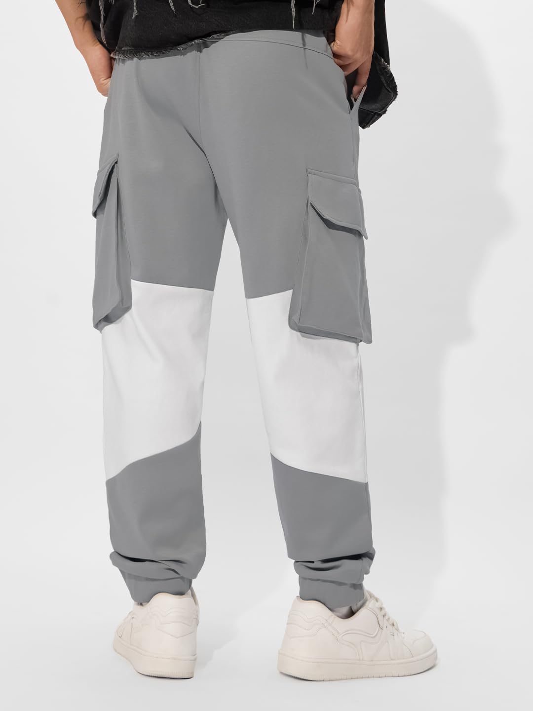 The Souled Store Space Grey (Utility) Men and Boys Elasticated Toggles Leg Closure Beige Printed Cotton Blend Baggy Fit Oversize