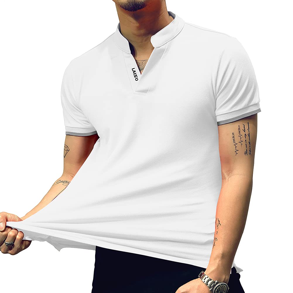 LOGEEYAR Mens Fashion Polo Shirt Short/Long-Sleeve Slim Fit Henley T-Shirts Pique Cotton Clothes