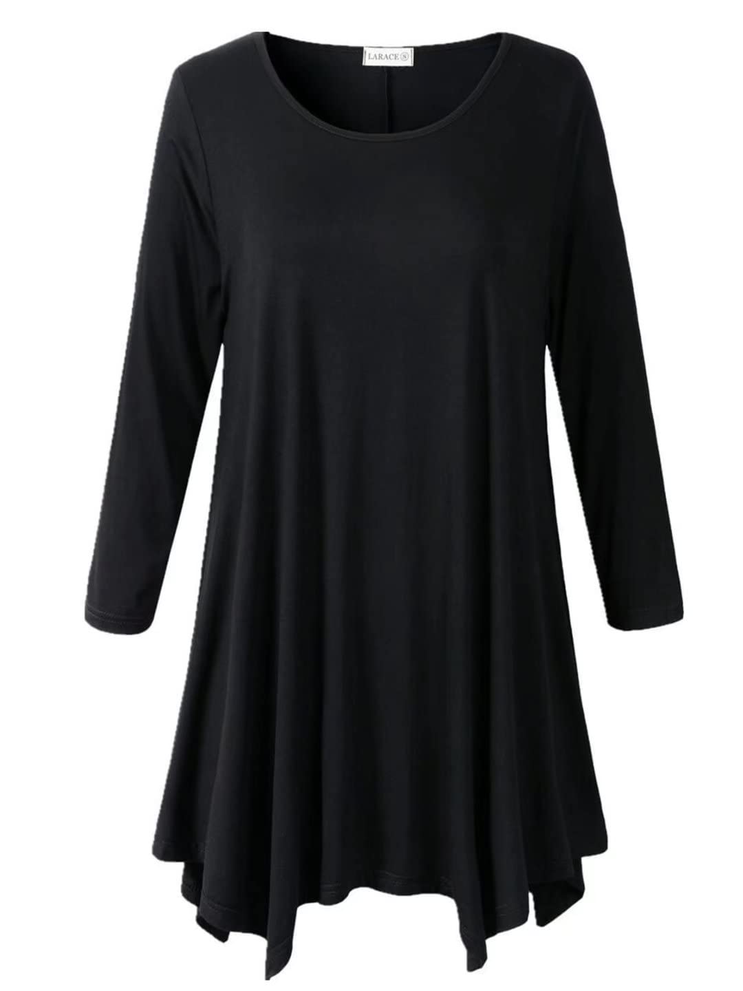 LARACE Plus Size Tops for Women 3/4 Sleeve Shirts Tunic Tops Loose Fit Basic Lady Clothes (1X, Black)