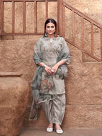 Womanista WomenS Silk Blend Solid Straight Embroidered Kurta Set (Kurtaset_1374_Silver