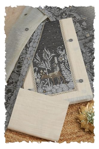 Soch Women Chanderi Botanical Print Unstitched Dress Material with Sequins