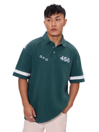 The Souled Store Squid Game: Survival 456 Men and Boys Short Sleeves Collared Neck Green Embroidered Cotton Oversized Polos
