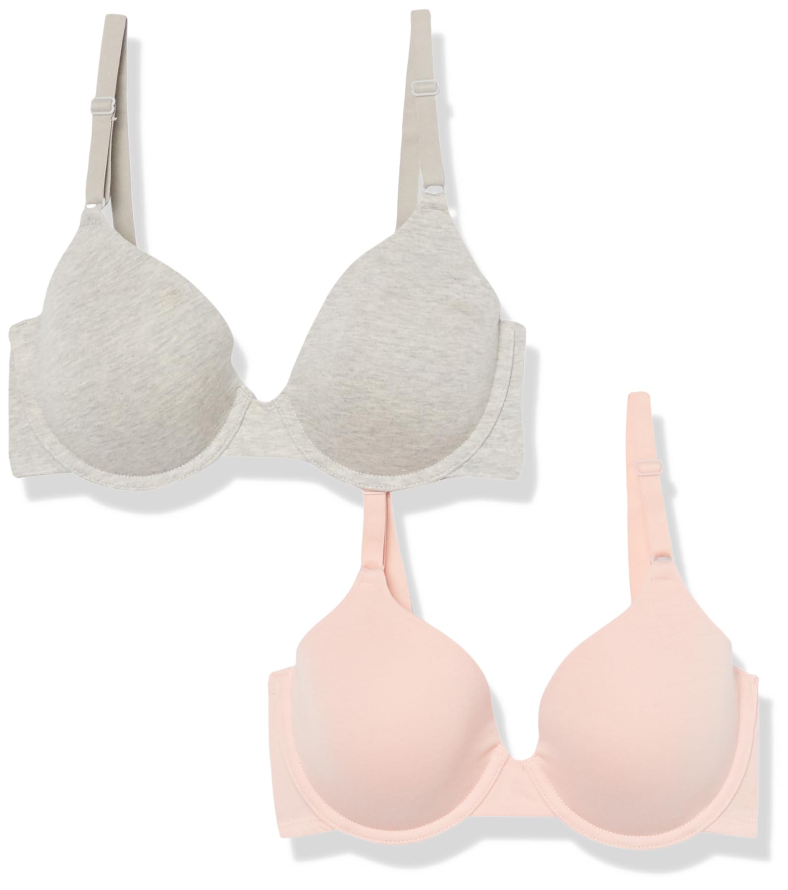 Fruit of the Loom Women's Smooth Cotton T-Shirt Bra-Ultra-Soft, Flexible, and Invisible Under Tees, Grey Heather/Blushing Rose, 