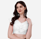 Vihu Fashion WomenS V Neck Orgenza Three Layer Ruffle Sleeve Frill Readymade Saree Blouse