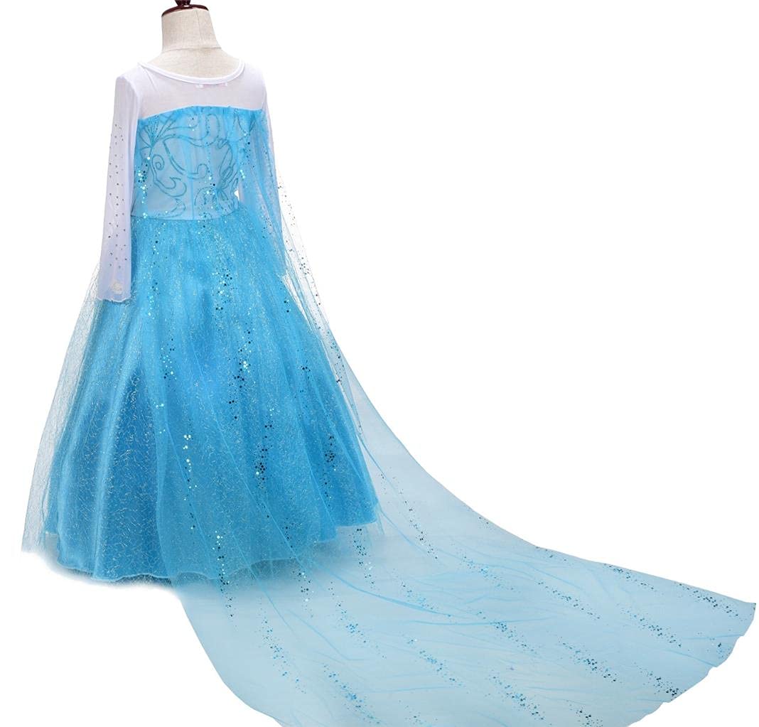 Dressy Daisy Little Girls' Ice Princess Costume Dresses Birthday Halloween Christmas Fancy Party Outfit with Long Fixed Train