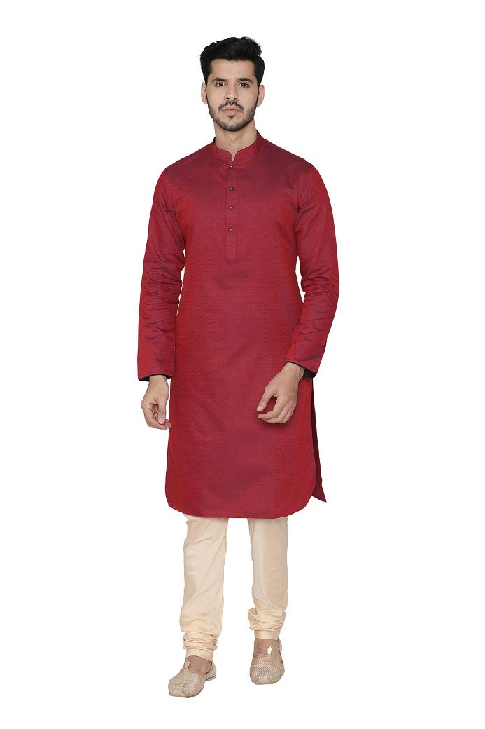 Manyavar Elegant SelfDesign Kurta and Churidar Set For Men - (Maroon, X-Large)