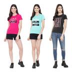 Preneum Womens Cotton Regular Fit Latest Graphic Stylish Printed Short Sleeves Casual T-Shirt || Trendy & Styling (Pack 3), Pin
