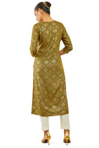 Soch Womens Olive Rayon Kurta with Ethnic Print and Embroidery