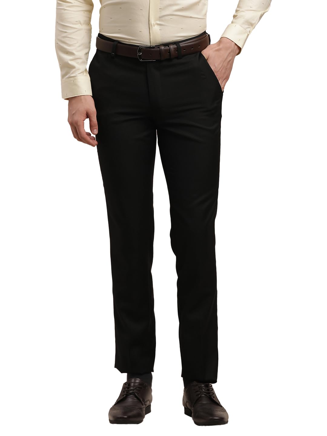 Turtle Men Black Slim Fit Flat Front Solid Terry Rayon Formal Trouser