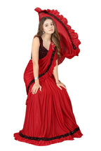 Dhyey Fashion Fashionable Baby Girls Lycra Blend Saree With Velvet Unstitched Blouse Piece | Readymade Saree For Girls | Sarees