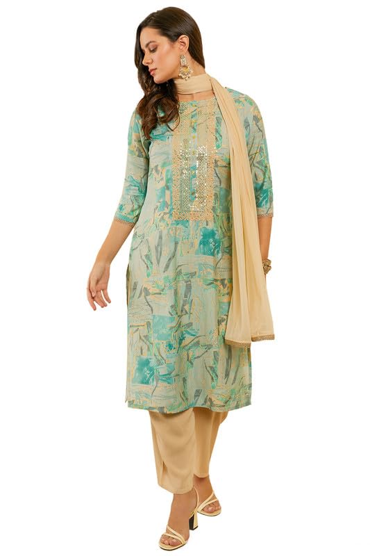 Soch Women Printed Viscose Blend Suit Set with Dupatta