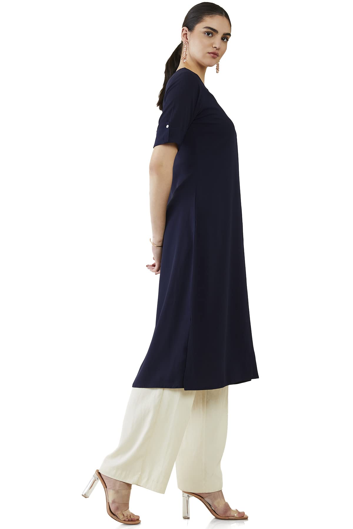 Soch Women Navy Blue Viscose Solid Kurta