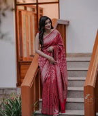 Flosive Womens Present Banarasi Soft Lichi Silk Saree Beautiful Jacquard Rich Pallu Design Work Zari Woven Kanjivaram Silk Styl
