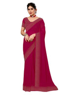 Satrani Womens Georgette Hot Fixing Saree with Unstitched Blouse Piece (3320S151N_Rani Pink)