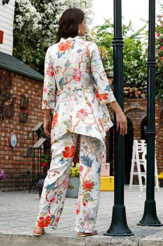 Dhruvi Trendz Casual Regular Fit Rayon Floral Ethnic Co-Ord Kurta Set For Women (Available In 2Xl And 3Xl) (Dt-W1848&Tr905_White