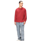 Bewakoof Mens Plain Solid 100% Cotton T-Shirt- Oversized Fit, Round Neck, Long Sleeve Red