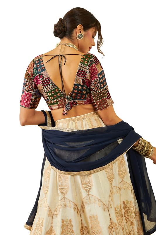 Soch Womens Black Tussar Sequin Embroidered V-Neck Back-Open Blouse