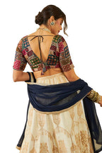 Soch Womens Black Tussar Sequin Embroidered V-Neck Back-Open Blouse