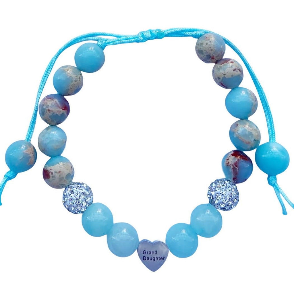 DOLON Blue Natural Stone Stainless Steel Heart Granddaugther Charm Bracelet Adjustable Jewelry Back to School Birthday Christmas