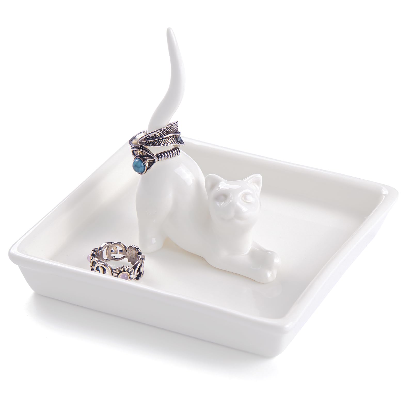 PUDDING CABIN Cat Mom Gifts for Women, Cat Ring Holder for Jewelry, Jewelry Tray Dish Rings Bracelets Earrings Trinket Tray, Cat