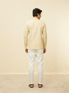 Manyavar Mens Beige Cotton Solid Short Kurtas