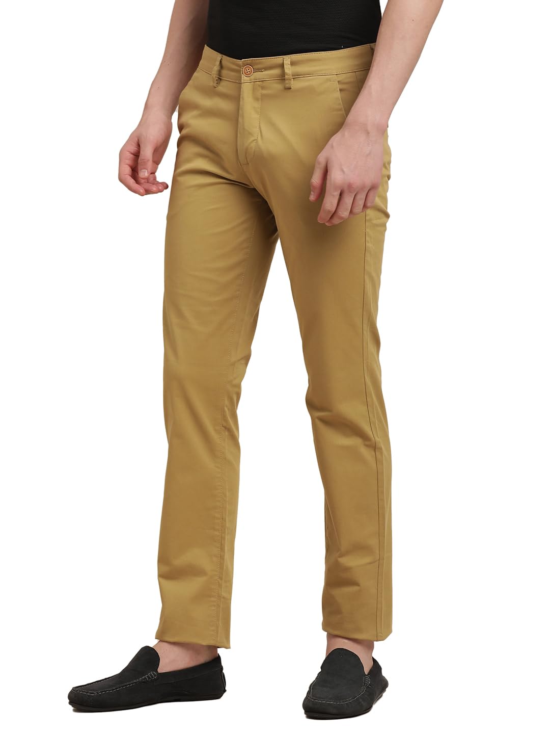 Turtle Men Cotton Stretch Dark Beige Solid Ultra Slim Fit Casual Trouser