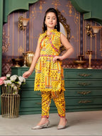 Aarika Girls Ethnic Wear Yellow Colour Abstract Print Crepe Kurti Patiala Set With Jacket (4-13 Years)