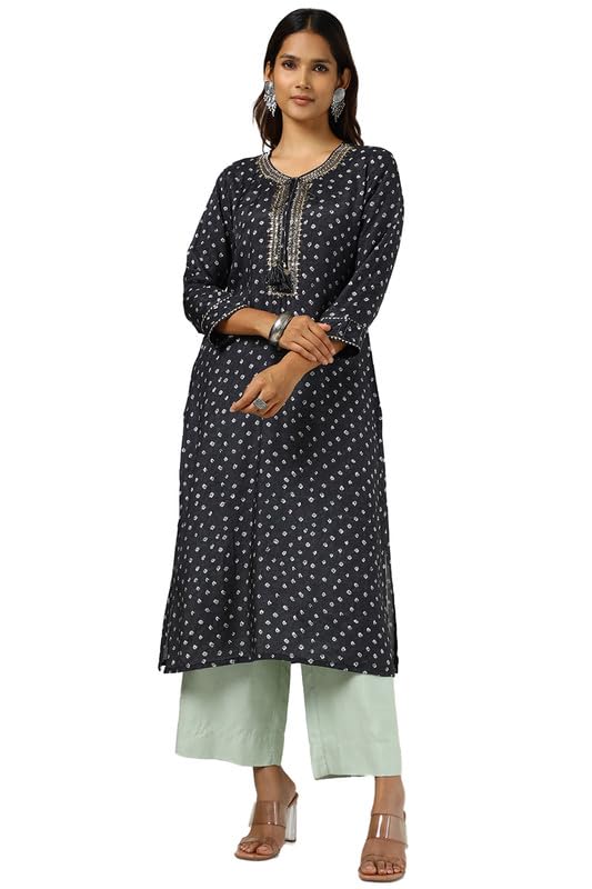 Soch Women Viscose Muslin Bandhani Print Kurta with Beads and Stones
