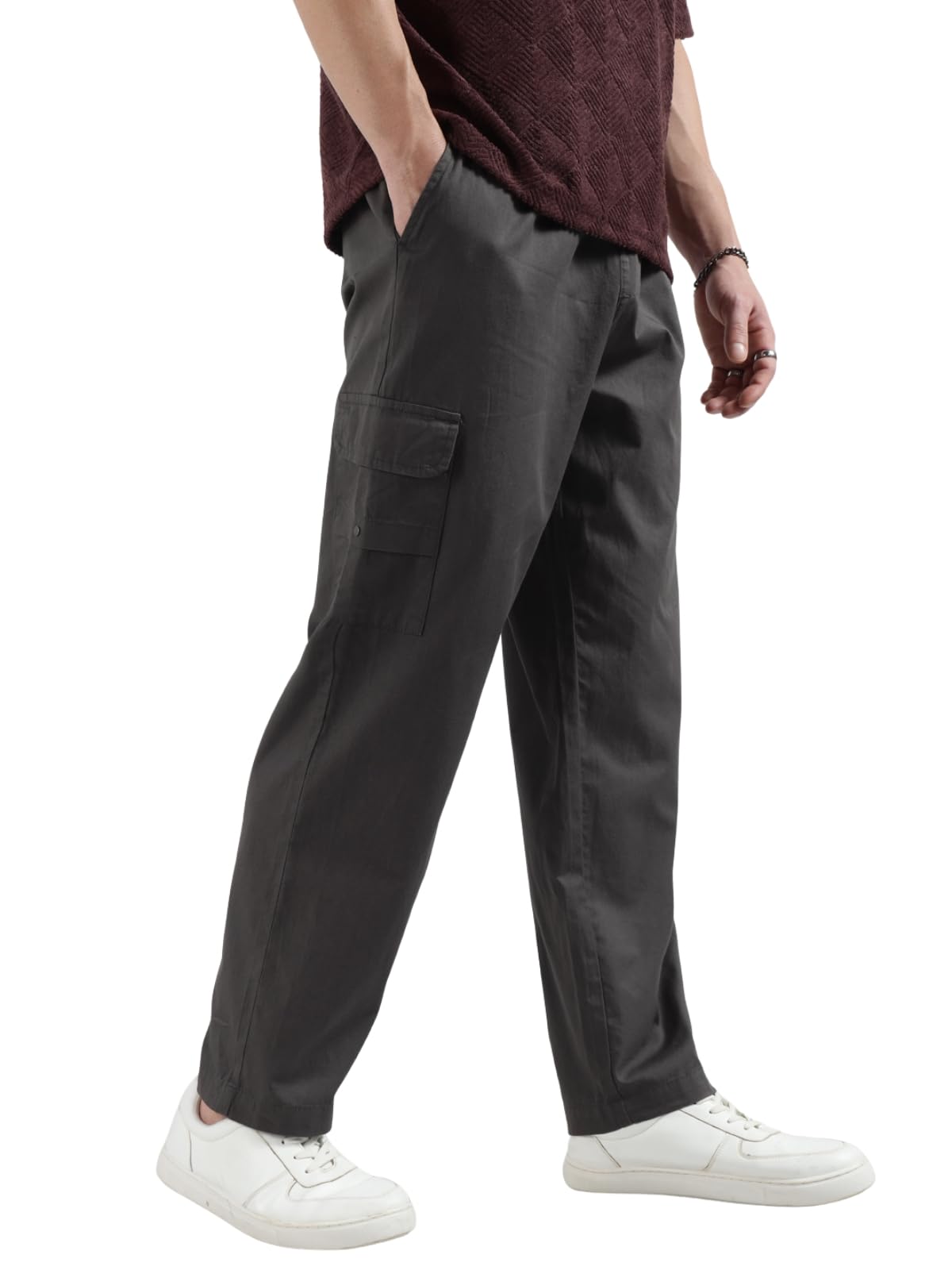 Veirdo Men's Cotton Baggy Fit Ankle Length Mid Rise 4 Pocket Cargos