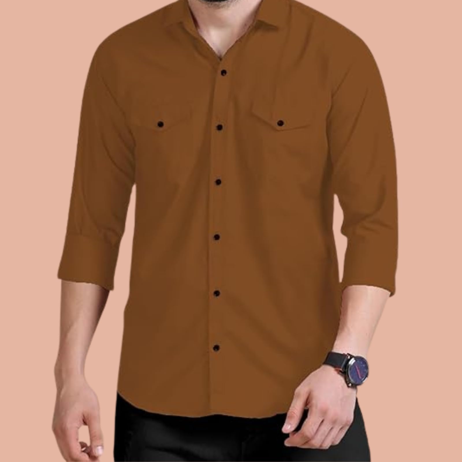 Rebelify Double Pocket MenS Casual Shirt - Regular Fit, Solid Spread Collar, Versatile Everyday Wear, Comfortable And Stylish De